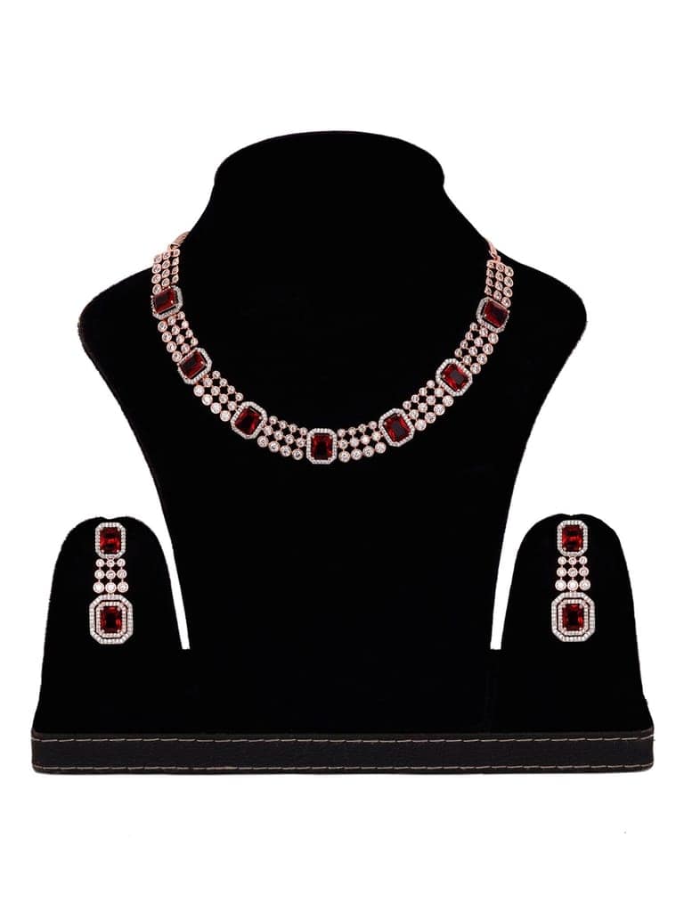 Rose Gold Plated White & Red AD Studded Contemporary Necklace Jewellery Set view 8
