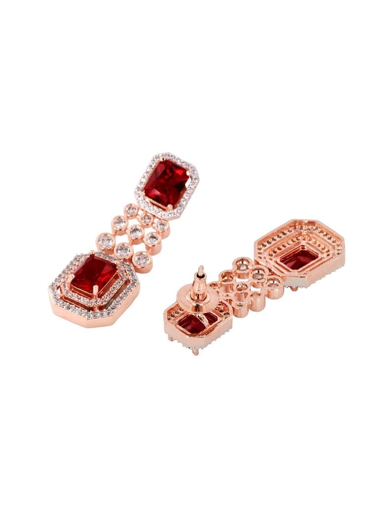 Rose Gold Plated White & Red AD Studded Contemporary Necklace Jewellery Set view 9