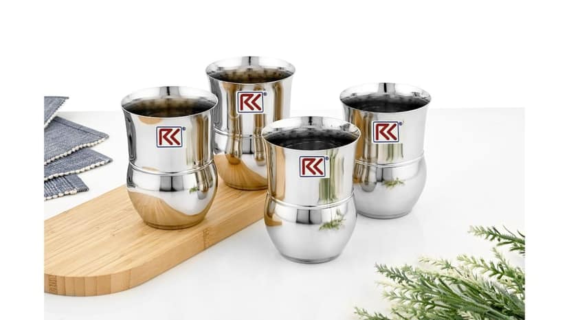 RK Flowerpot 7 DLX Stainless Steel Glass Set of 4-300Ml Each | Mirror Polish, Food Grade | Scratch Resistant, Serving Glass | for Water Juice (Silver) view 2