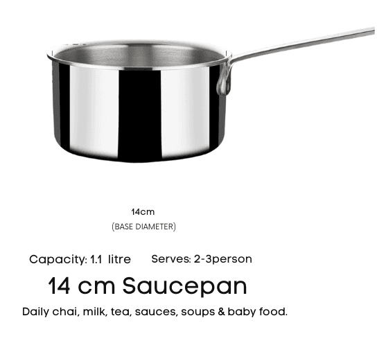 Tri-Ply Stainless Steel Saucepan 14cm (1.2L) view 2