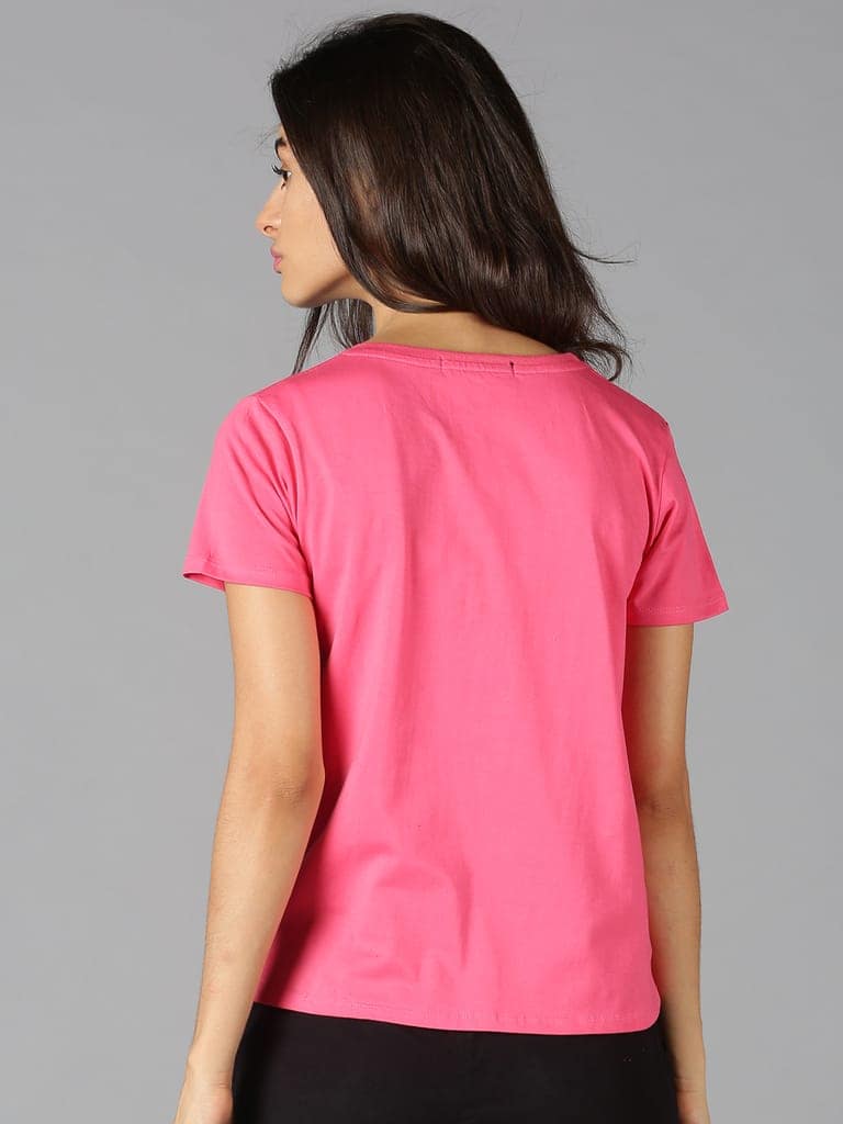 Cotton Pink Graphic Casual T-Shirt view 2
