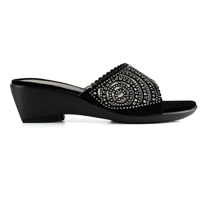 MOSAC Women's Party-Wear Trendy Designer Wedding Casual Slip-On Wedge Fashion Wedding Sandal (Black) view 5