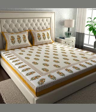 ABHACLOTHO Cotton 1 Double Bedsheet with 2 Pillow Covers ( Yellow )