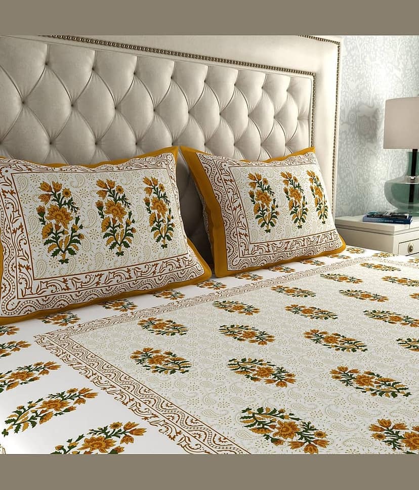 ABHACLOTHO Cotton 1 Double Bedsheet with 2 Pillow Covers ( Yellow ) view 2