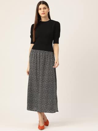 Women Black & White Printed Maxi Dress