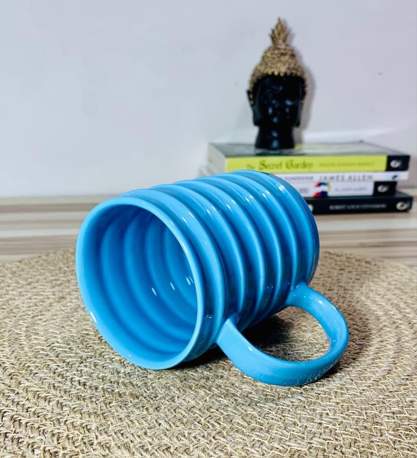 Homefrills Ceramic Hand Crafted Glossy line Design Ceramic Coffee Mug (Blue) Suitable for Coffee, Tea, Juice, Cappuccino,Milk etc. (275ml) Set of 1 view 2
