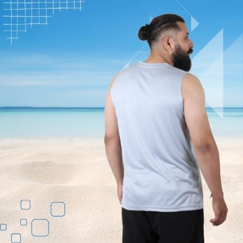 Men's Gym Sleeveless T-Shirt Grey - Drifit, Quick Dry Sports Tank Top, Sando Vest view 4