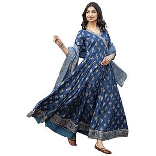 Traditional Long Blue Kurta With Dupptta
