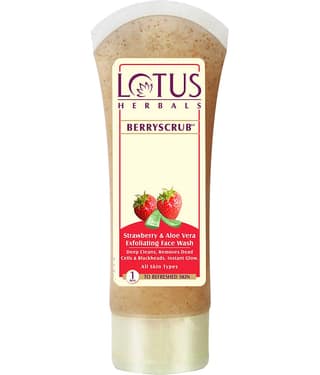 Lotus Herbals Berryscrub Strawberry & Aloe Vera Exfoliating Face Wash, Deep Cleaning 80g (Pack of 1)