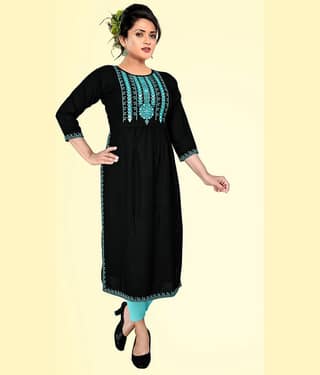 haya fashion - Black Rayon Women's Jacket Style Kurti ( Pack of 1 )