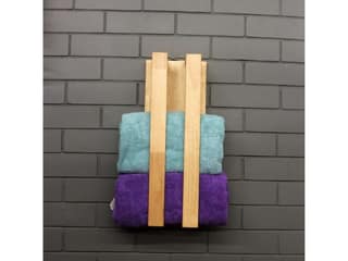 BARISH-Towel Holder | Wall Mount Towel Holder Organiser | Handcrafted with Rubberwood | Superior Finish & Unique Contemporary Design | 13 x 20 x 53CM - Sandy Brown