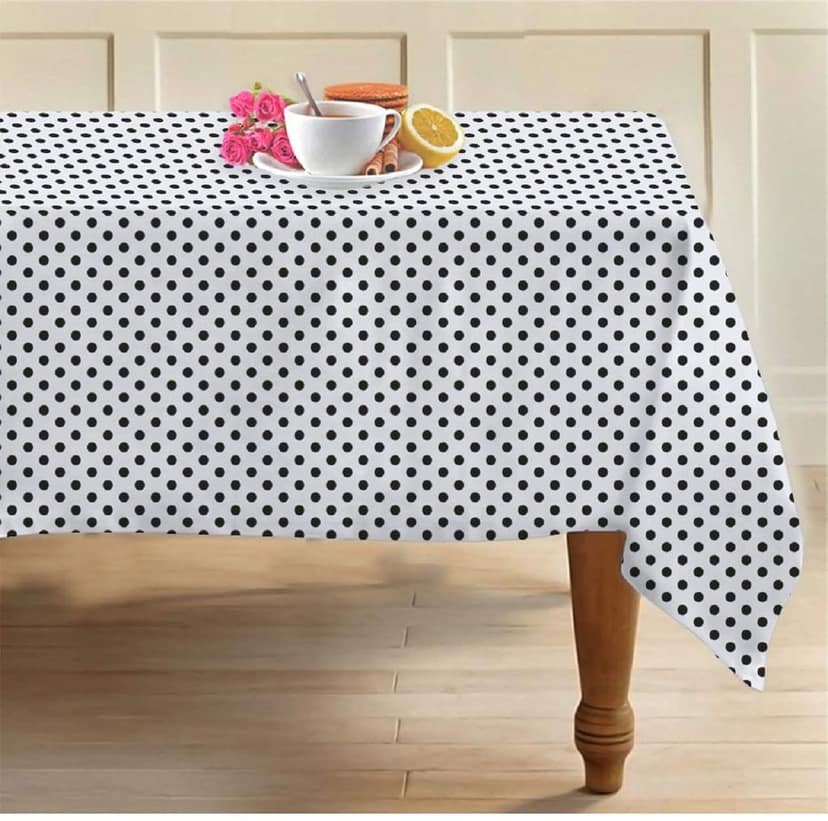 AIRWILL 100% Cotton Polka Pattern 4 Seater Square Table Cover Sized, 56x56 inches (Black,White, Pack of 1)