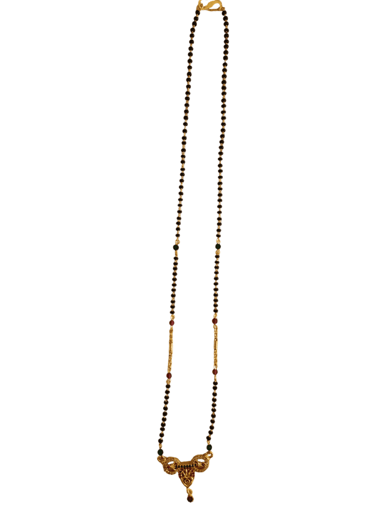 Gold Mangalsutra with Black Beads and Traditional Gold Pendant for Women