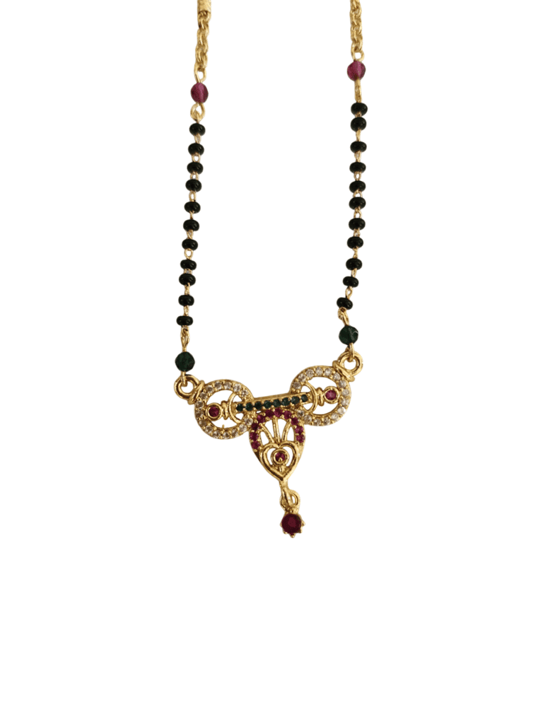 Gold Mangalsutra with Black Beads and Traditional Gold Pendant for Women view 2