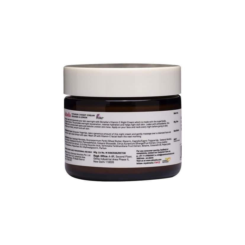 Skinella Vitamin C Night Cream - Orange Lemon for Normal, Oily, Acne-Prone, Combination Skin - Overnight Repair, 100% Vegan, Paraben-Free - Made with Superfoods Orange and Lemon - Combat Dull Skin - 50g view 3