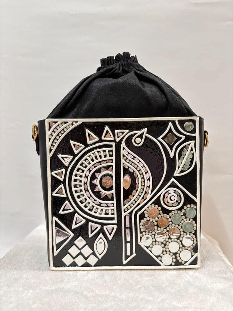 Black Square Lippan Art Potli Bag and Sling