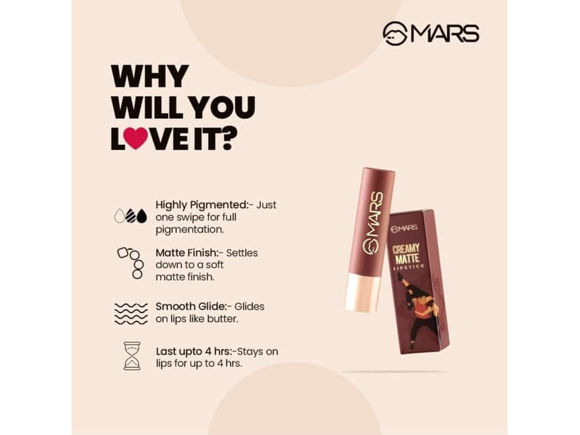 MARS Creamy Matte Long Lasting Lipstick for Women 3.2 g - 10-Disco Deewane view 4