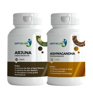 Happy Millions Ayurvedic Arjuna and Ashwagandha | Combo Pack Of 2 (30 + 30 Tablets)