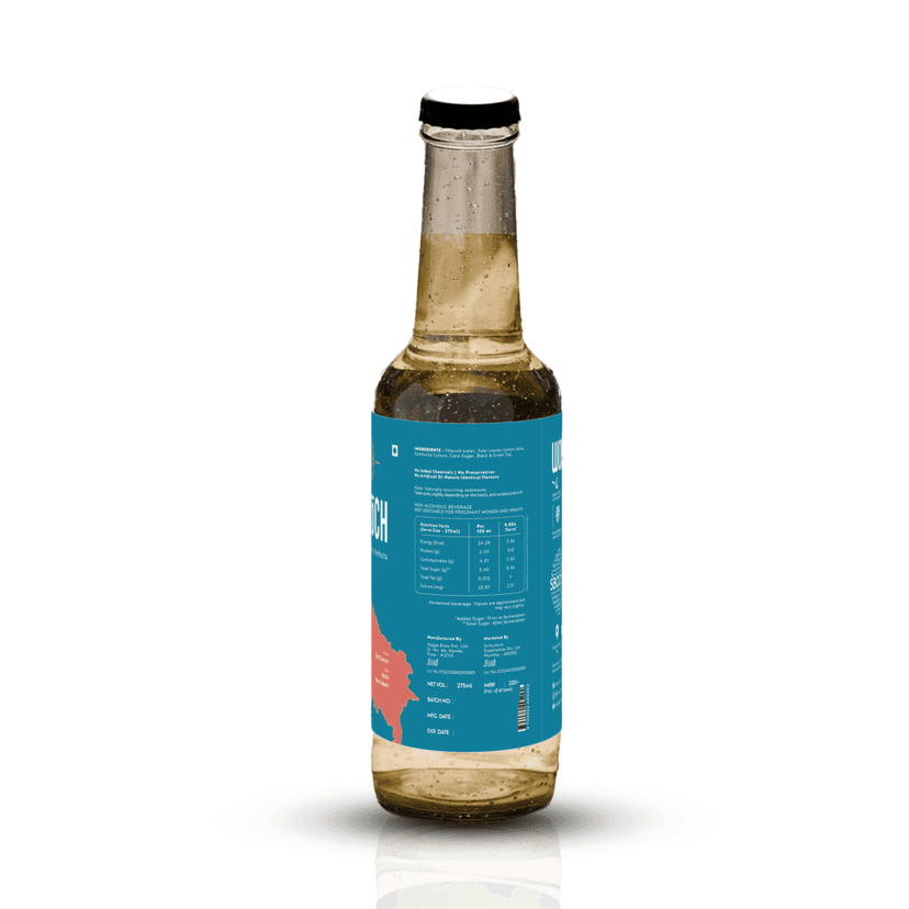 SBOOCH - Indian Sparkling Kombucha Tea | Tulsi & Lemon Flavor, All Natural | Gut Friendly | Antioxidant | Zero Preservatives | NO Artificial Flavors or Additives | Fermented Beverage Tea | 275ml (Pack of 3) view 5