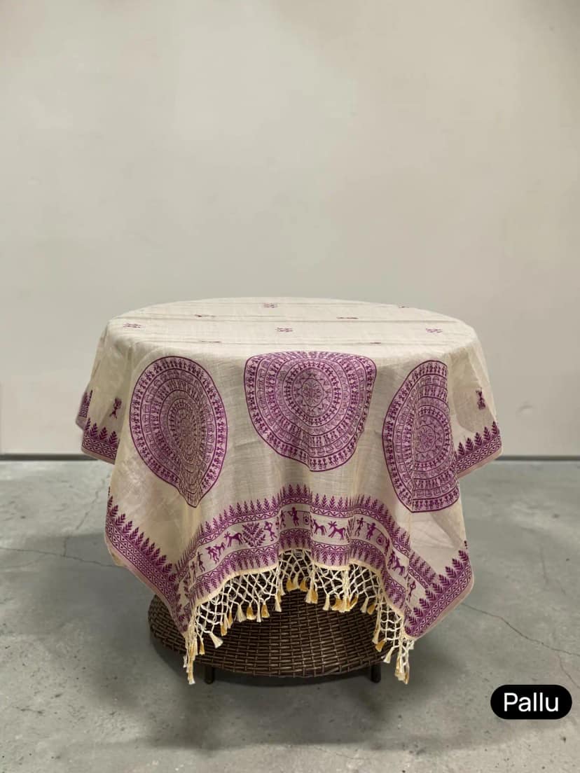 Sambalpuri Baandha Cotton Saree in Beige with Purple Ikat Border view 3