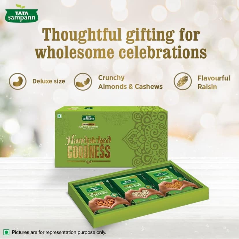 Tata Sampann Dryfruits Gift Pack, Contains Almonds, Cashews, Raisins, 200gX3, 600g, Dry Fruits Gift Pack, Hamper view 3