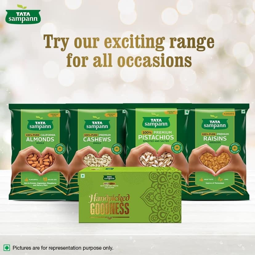 Tata Sampann Dryfruits Gift Pack, Contains Almonds, Cashews, Raisins, 200gX3, 600g, Dry Fruits Gift Pack, Hamper view 6