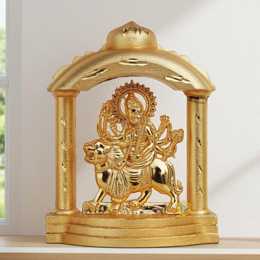 Aluminium Durga Ji Mandir Gold Finish ? Divine Goddess Statue for Home Temple, Height : 5 Inch (ASMAS191 A)