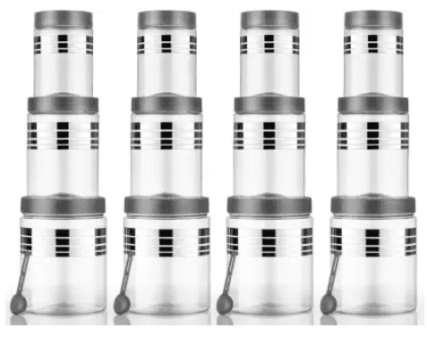 Pack of 12 Plastic Grocery Container - 1200 ml, 650 ml, 350 ml Actilife Silver view 2