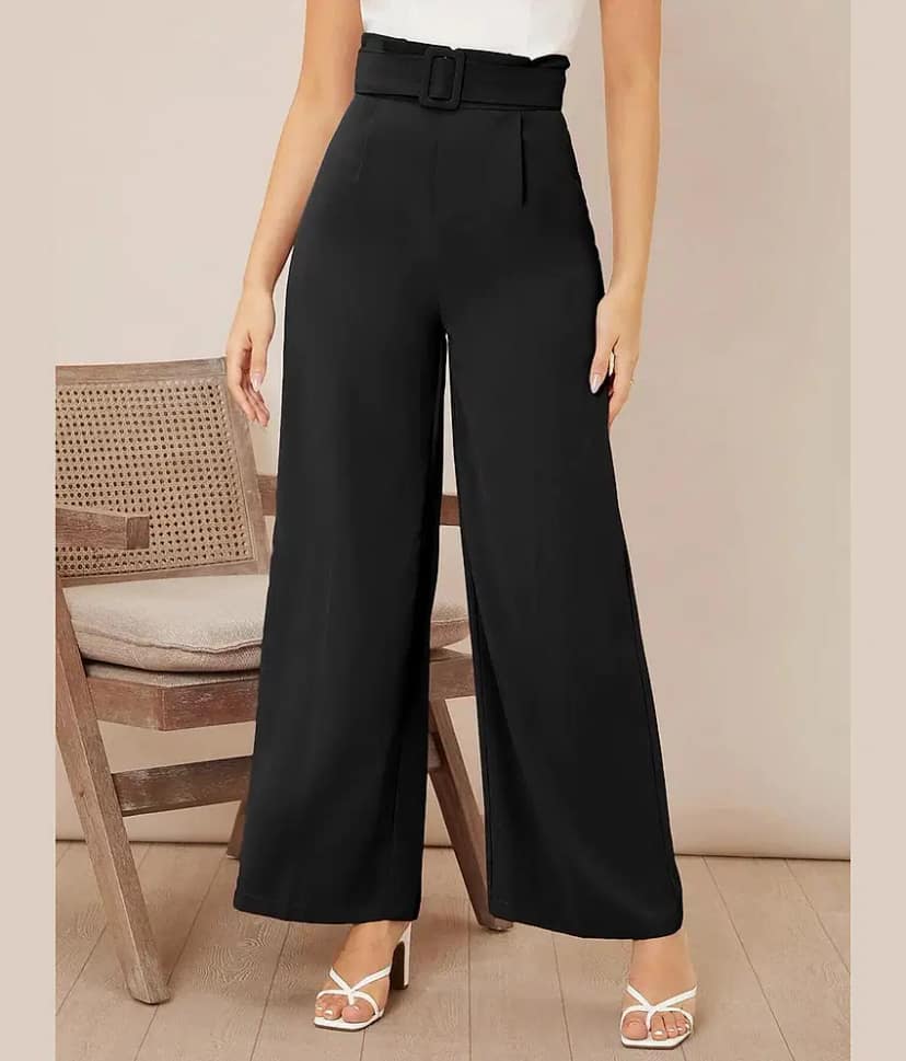 kotty Women Rayon Blend Casual Trousers ( Black )