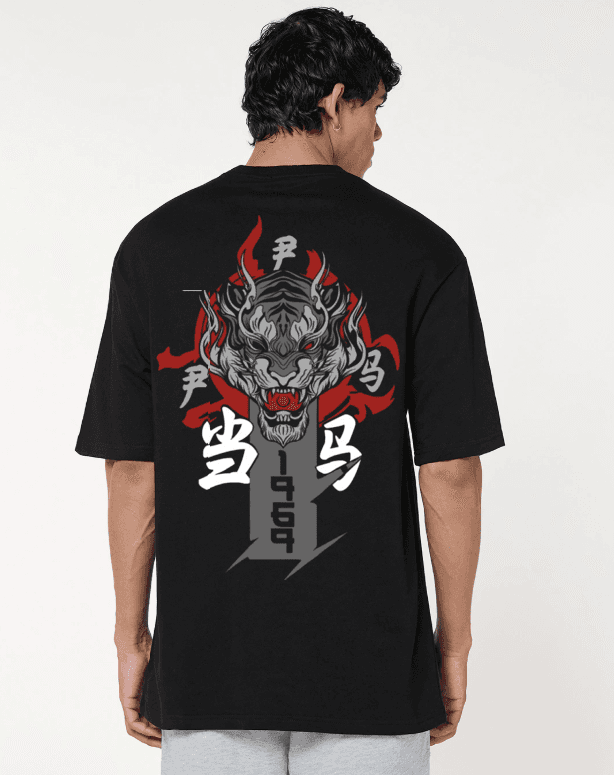 Tiger Anime Black oversized T-shirt view 2