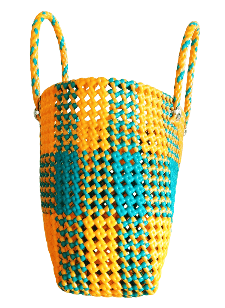 Small Plastic Handbag with Green and Yellow Checkered Pattern view 3