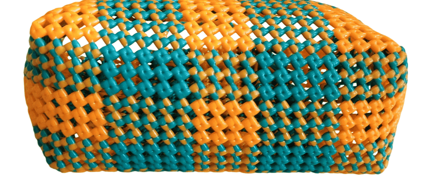 Small Plastic Handbag with Green and Yellow Checkered Pattern view 4