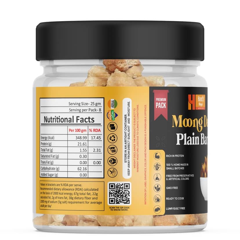 Hand’s Magic Moong Dal Plain Bari – Premium Pack | High Protein | Ready to Cook | 100% Homemade | No Preservatives | Natural & Healthy | 200g view 2