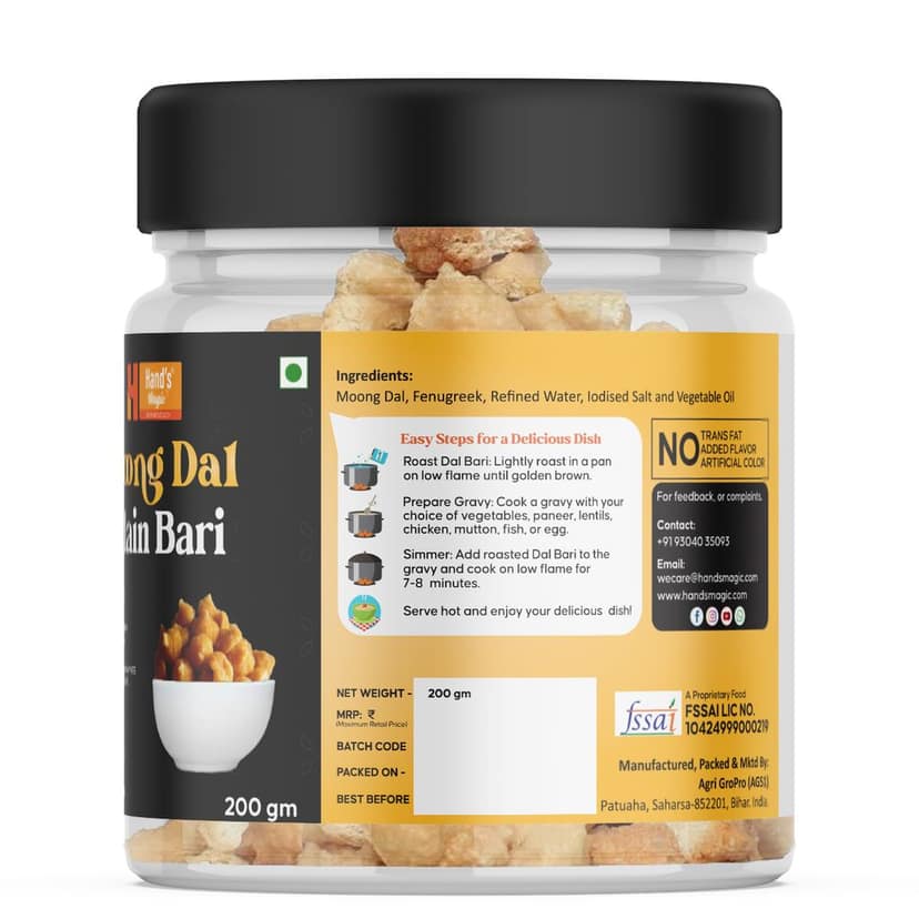 Hand’s Magic Moong Dal Plain Bari – Premium Pack | High Protein | Ready to Cook | 100% Homemade | No Preservatives | Natural & Healthy | 200g view 3