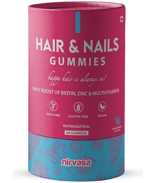 Nirvasa Hair & Nails Gummies, for Hair Growth, Glowing Skin and Nails health, enriched with Biotin, Beta-Sitosterol 10%, Sugar Free (1 x 60 Gummies)