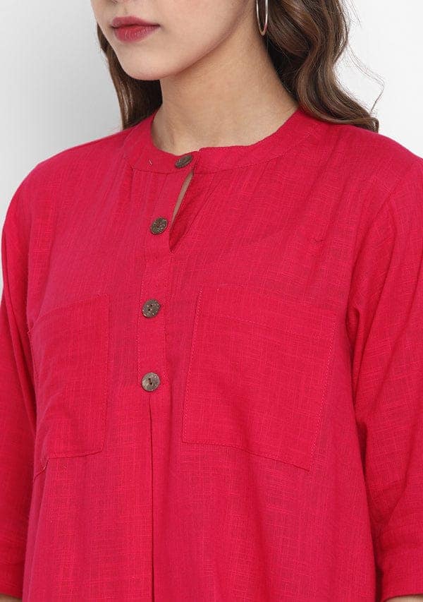 Fuchsia Short Cotton Tunic With Pleats ( Only Top ) view 5