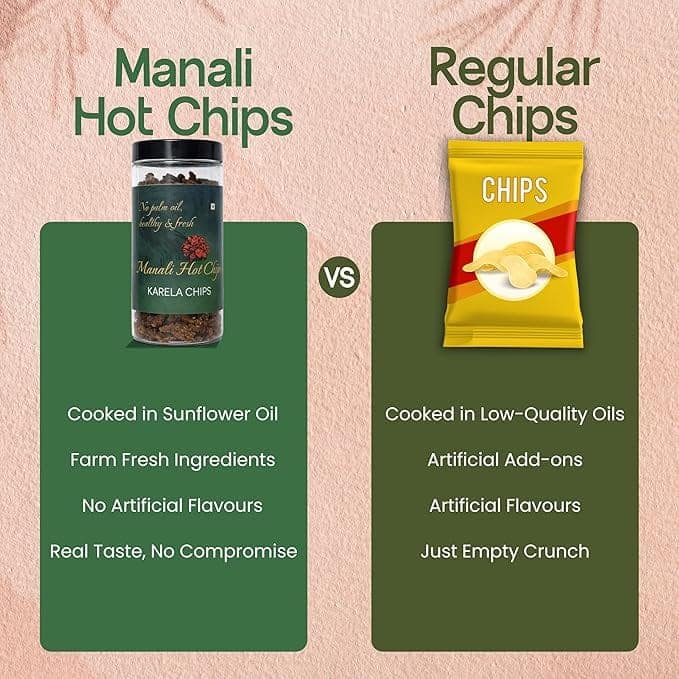 Manali Hot Chips Organic Wafers Karela Chips Flavor 150g | Farm Fresh Thin & Crunchy Crispy Snack | No Palm Oil view 3