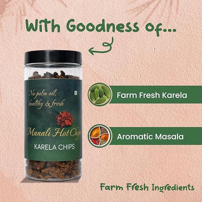 Manali Hot Chips Organic Wafers Karela Chips Flavor 150g | Farm Fresh Thin & Crunchy Crispy Snack | No Palm Oil view 4