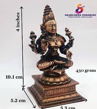 Searchers Paradise - Copper Idols Lakshmi ,4 inches, Copper Handmade 430 Grams, Patina Antique Finish, Pack of 1 Piece