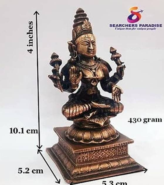 Searchers Paradise - Copper Idols Lakshmi ,4 inches, Copper Handmade 430 Grams, Patina Antique Finish, Pack of 1 Piece