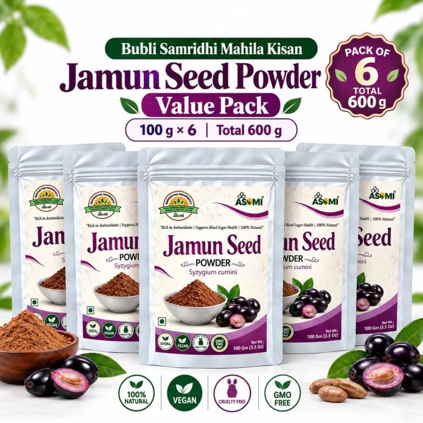 Jamun Seed Powder Value Pack | 100 g × 6 | Total 600 g - 600 gm - Pack of 6 pouches, each 100 grams view 4