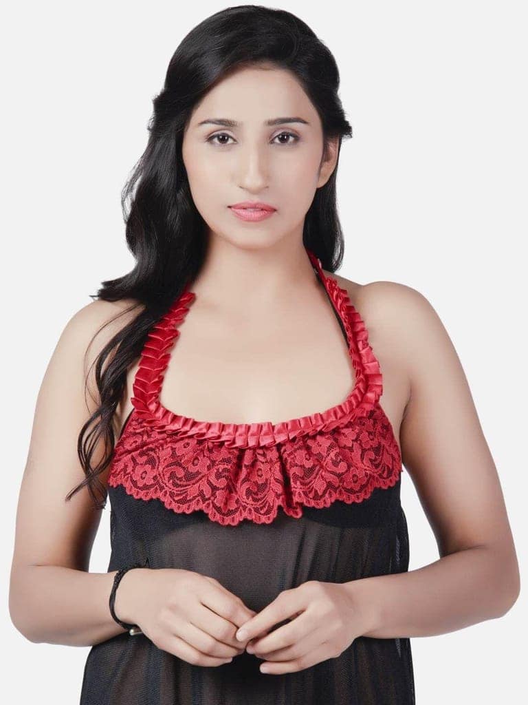 Sheer Net Hot Black Babydoll Bikini Night Dress for Honeymoon K7MK view 6