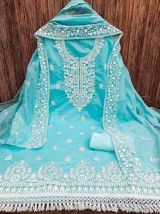 Sidhidata Women's Heavy Cotton Embroidery Work Unstitched Salwar Suit Dress Material With Chanderi Work Dupatta (Free Size) view 2