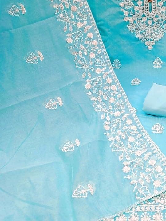 Sidhidata Women's Heavy Cotton Embroidery Work Unstitched Salwar Suit Dress Material With Chanderi Work Dupatta (Free Size) view 3