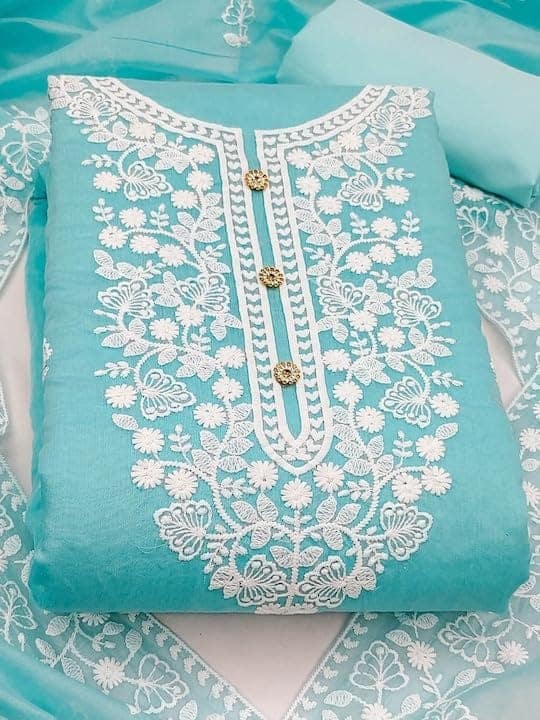 Sidhidata Women's Heavy Cotton Embroidery Work Unstitched Salwar Suit Dress Material With Chanderi Work Dupatta (Free Size) view 4
