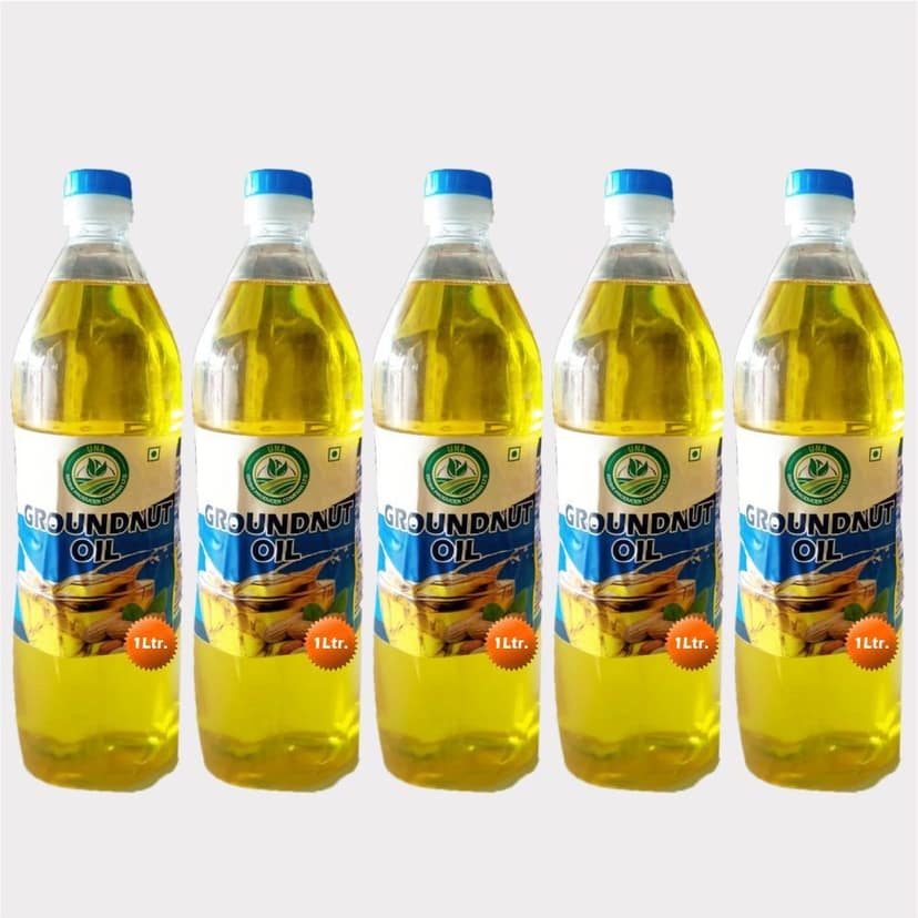 Groundnut Oil Pack of 5 (5 x 1 Litre) by Una Krishi Producer – Pure, Cold-Pressed & Made by Farmers.
