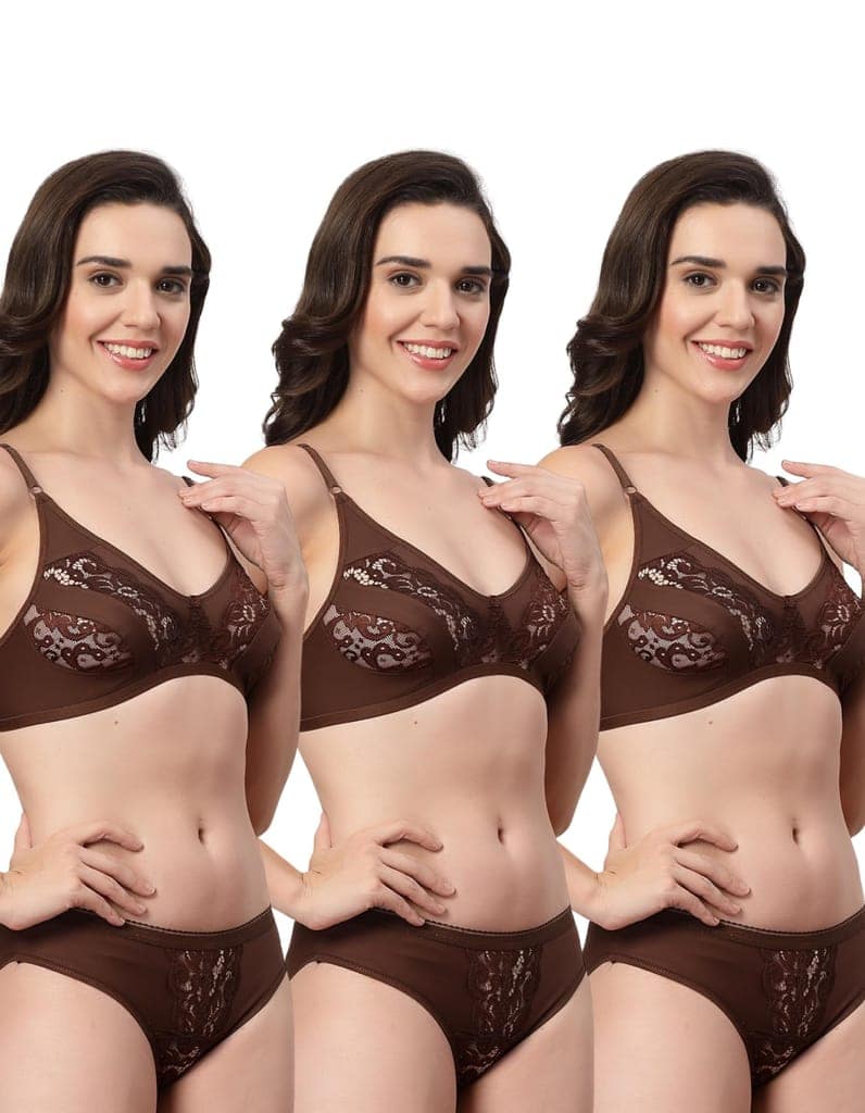 ADORNSTAR Bra Panty Set Sexy Lingerie Set for Women Pack of 3 Peach