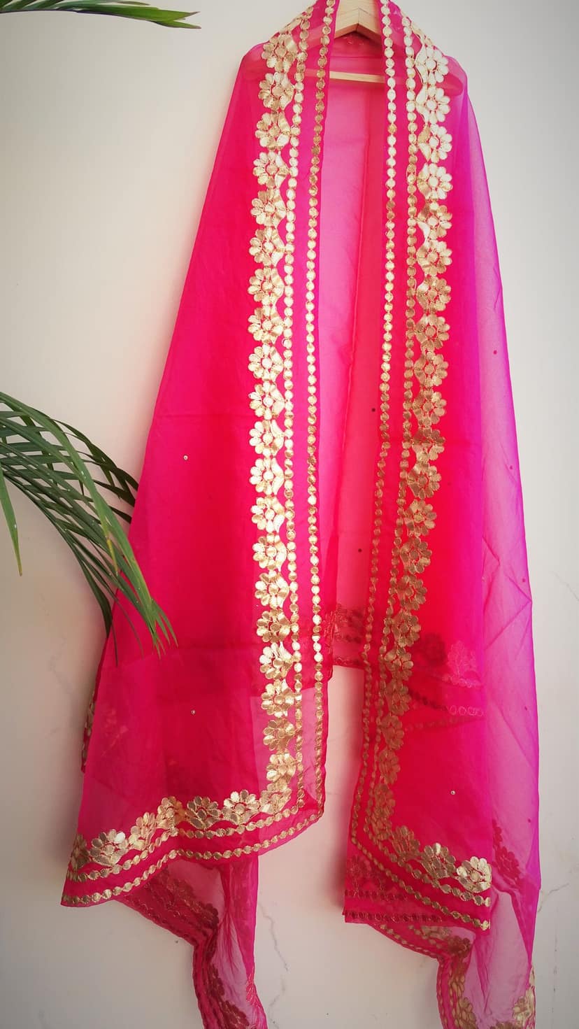 ORGANZA SOLID PINK WOMEN DUPPATTA WITH GOTA PATTI WORK (pack of 2)