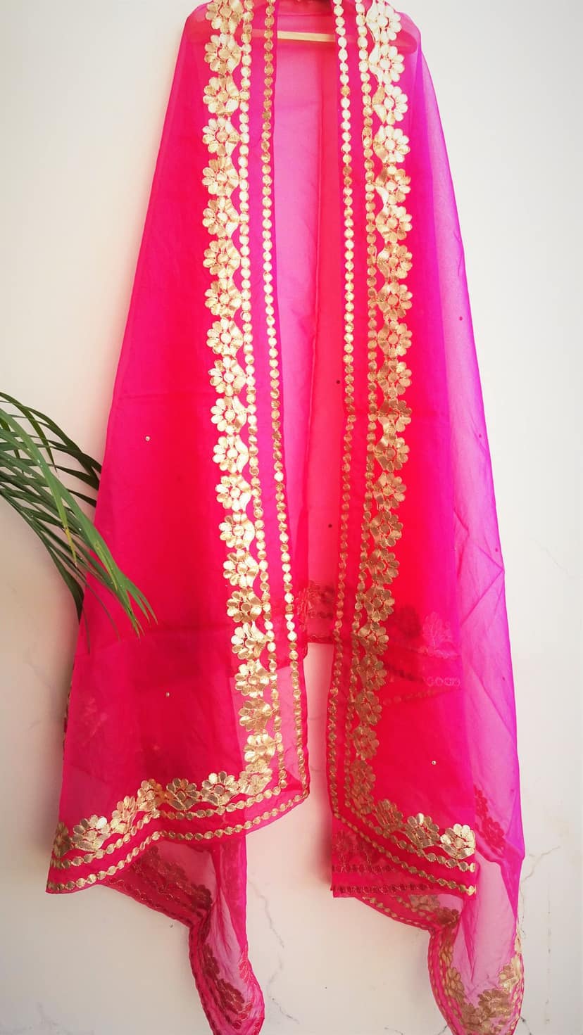 ORGANZA SOLID PINK WOMEN DUPPATTA WITH GOTA PATTI WORK (pack of 2) view 2