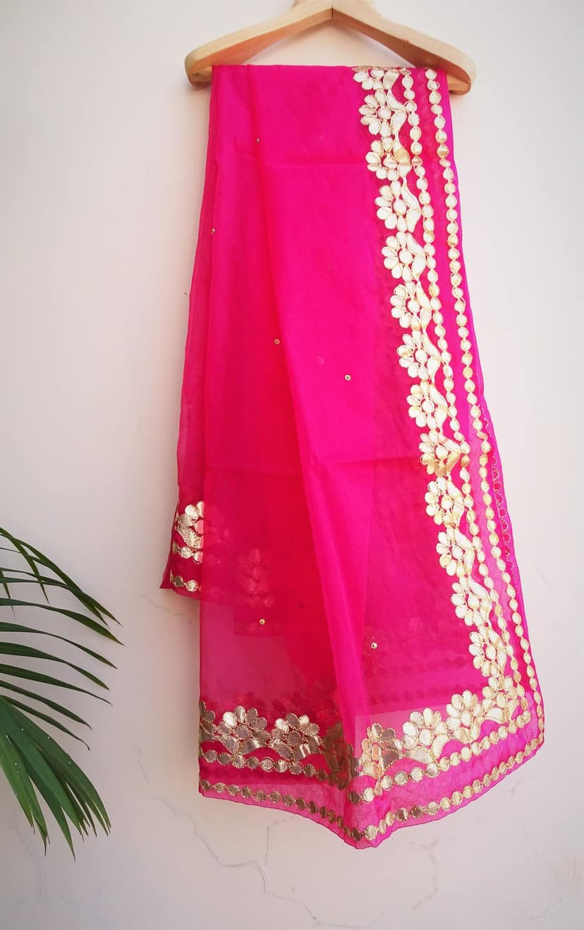 ORGANZA SOLID PINK WOMEN DUPPATTA WITH GOTA PATTI WORK (pack of 2) view 4